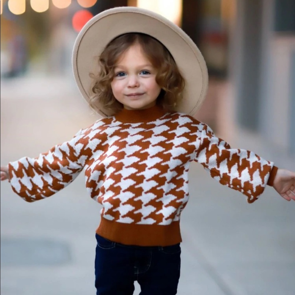 Bailey’s Blossoms Houndstooth Bubble Sleeve Sweater